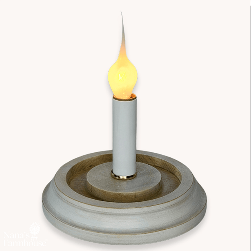 Round Candle Sleeve Base Electric - Pickled White