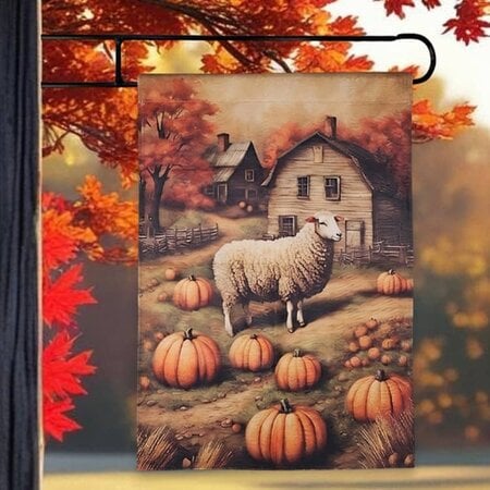 Fall Sheep Pumpkin Farm Yard Flag