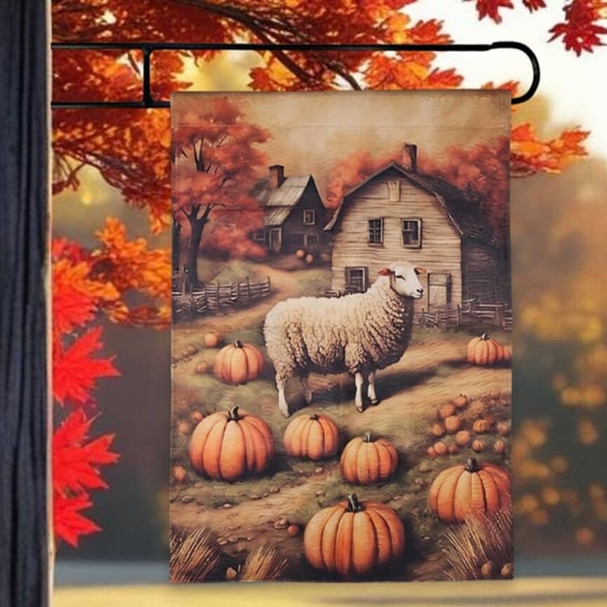 Fall Sheep Pumpkin Farm Yard Flag - 40"