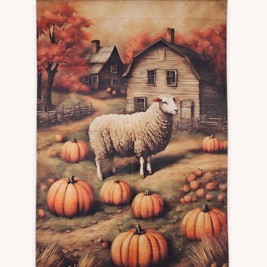Fall Sheep Pumpkin Farm Yard Flag - 40"