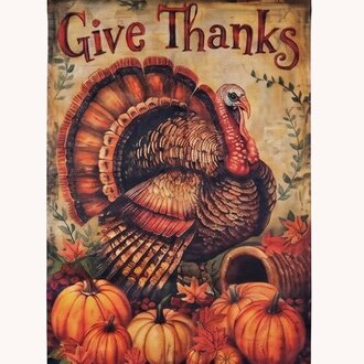 Give Thanks Turkey with Pumpkins Yard Flag