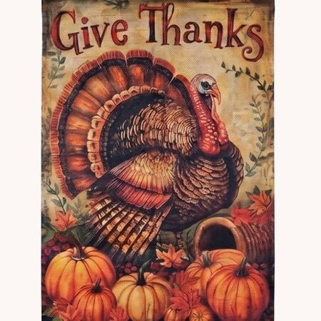Give Thanks Turkey with Pumpkins Yard Flag