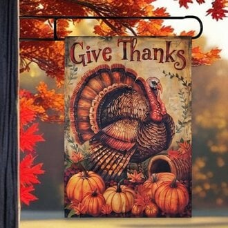 Give Thanks Turkey with Pumpkins Yard Flag