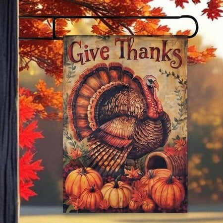 Give Thanks Turkey with Pumpkins Yard Flag