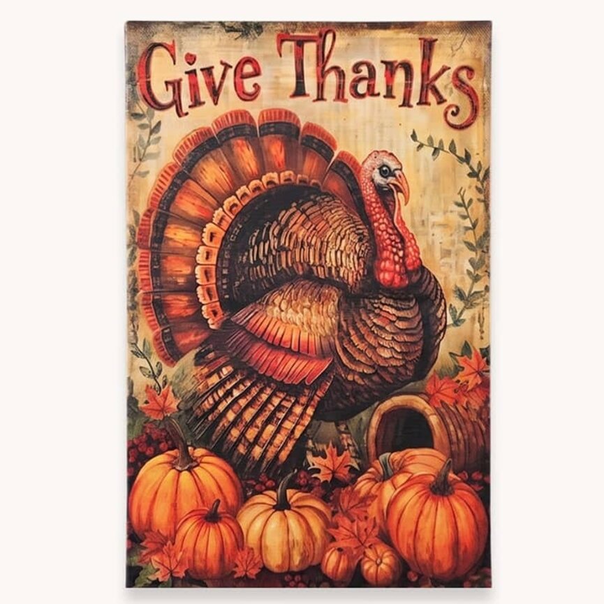 Give Thanks Turkey with Pumpkins Garden Flag - 17.25"