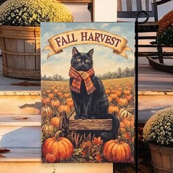 Fall Harvest Cat on Wagon Garden Flag - 17.25"