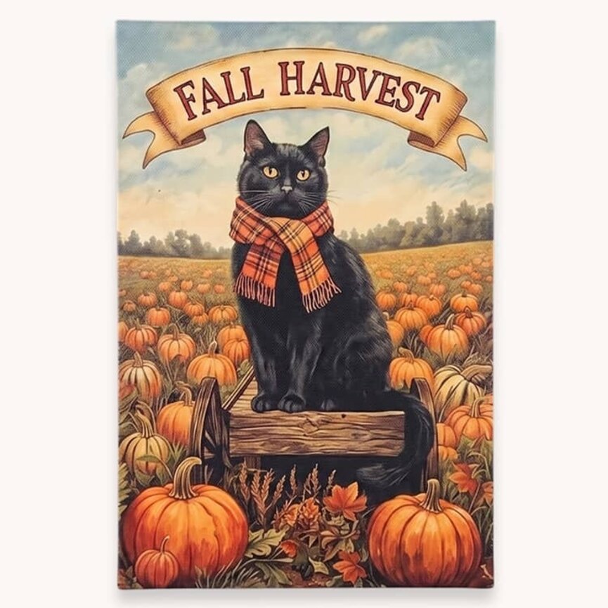Fall Harvest Cat on Wagon Garden Flag - 17.25"