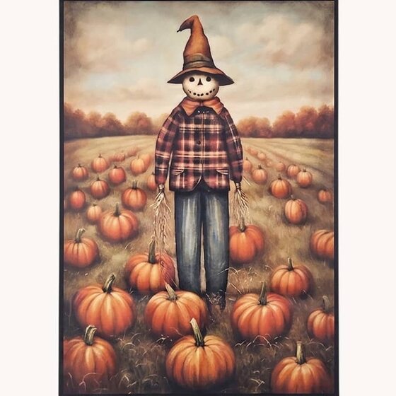 Scarecrow with White Face & Pumpkins Yard Flag