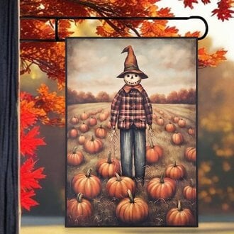 Scarecrow with White Face & Pumpkins Yard Flag