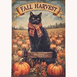 Fall Harvest Cat on Wagon with Pumpkins Double Sided Yard Flag - 40"