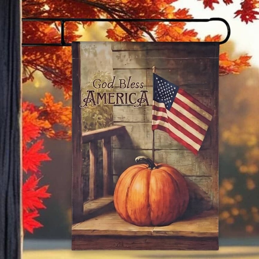 God Bless America Pumpkin Yard Flag - 40"