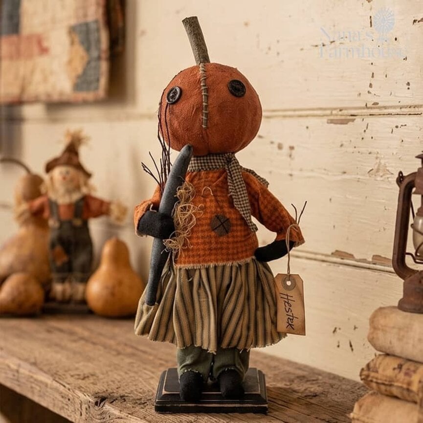 Hester Pumpkin Girl Doll Holding A Black Crow - 17"