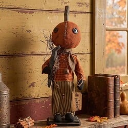 Herbert Pumpkin Boy Doll Holding A Black Crow - 17"