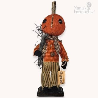 Herbert Pumpkin Boy Doll Holding A Black Crow