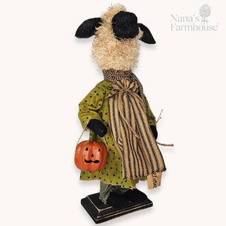 Mortica Girl Sheep Doll Holding A Jack O Lantern
