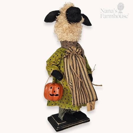 Mortica Girl Sheep Doll Holding A Jack O Lantern
