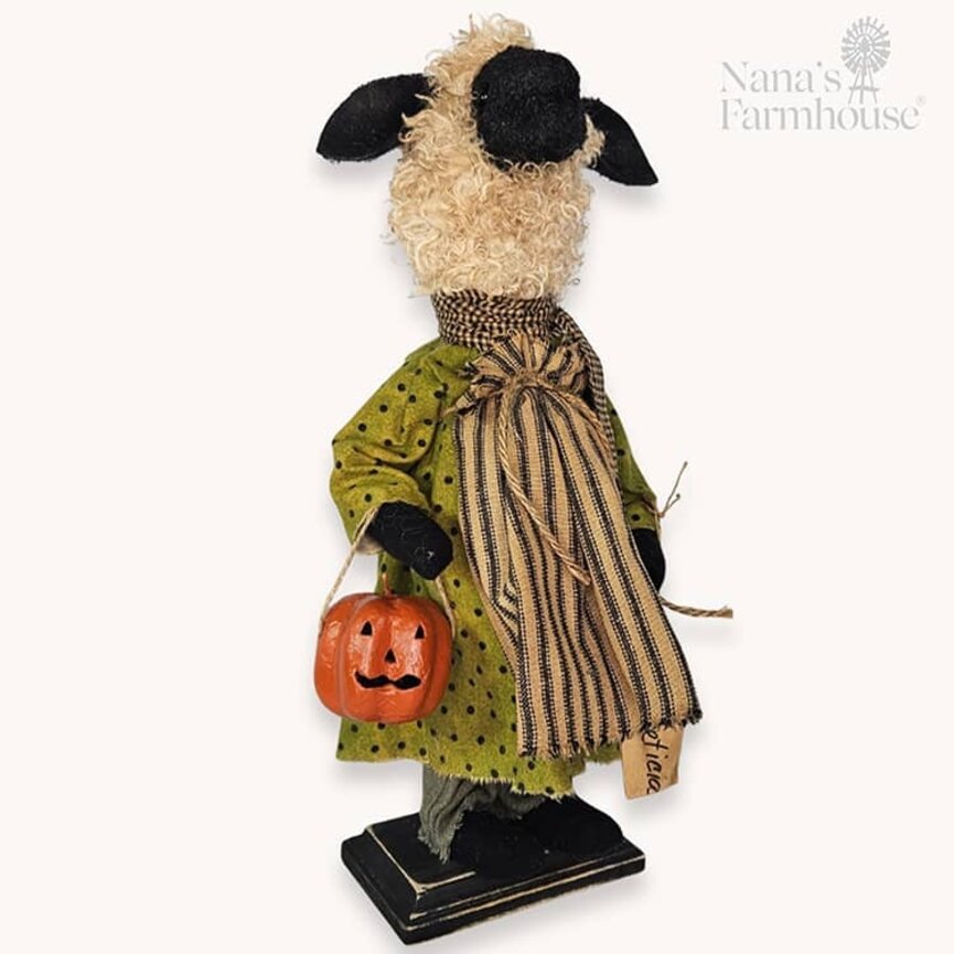 Mortica Girl Sheep Doll Holding A Jack O Lantern - 16"