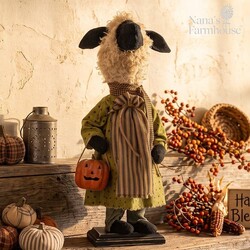 Mortica Girl Sheep Doll Holding A Jack O Lantern - 16"