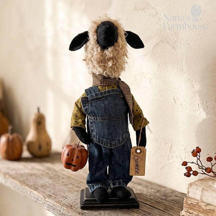 Gomez Boy Sheep Doll Holding A Jack O Lantern - 16"