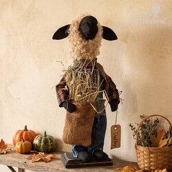Dudley Boy Sheep Doll Holding A Bag Of Straw - 16"