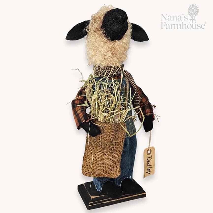 Dudley Boy Sheep Doll Holding A Bag Of Straw - 16"