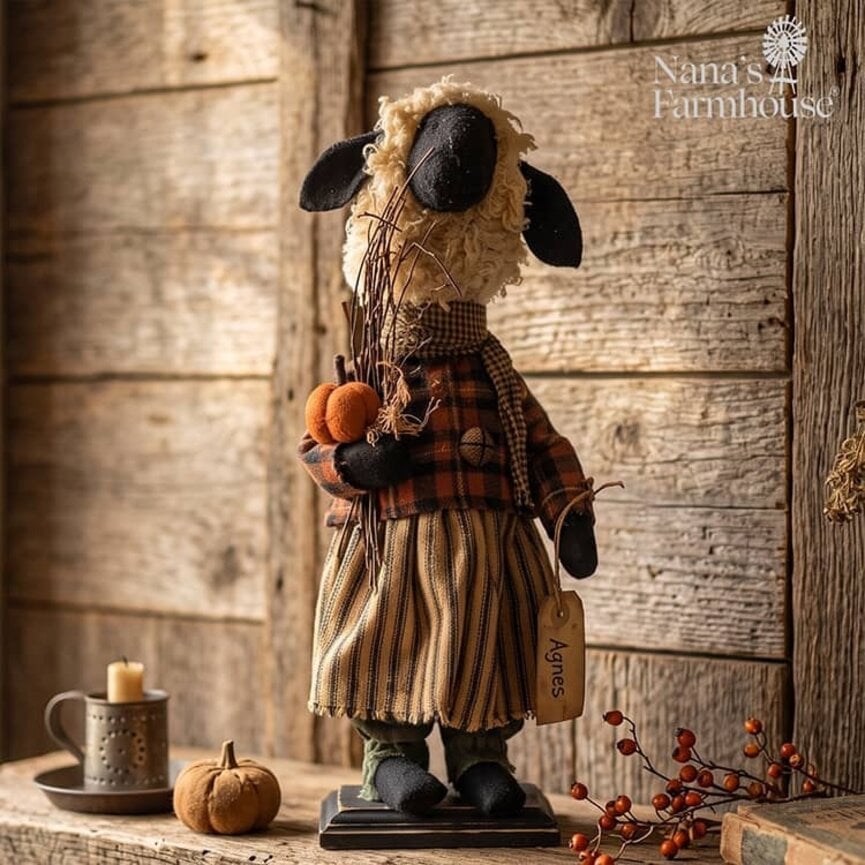 Agnes Girl Sheep Doll Holding A Pumpkin - 16"