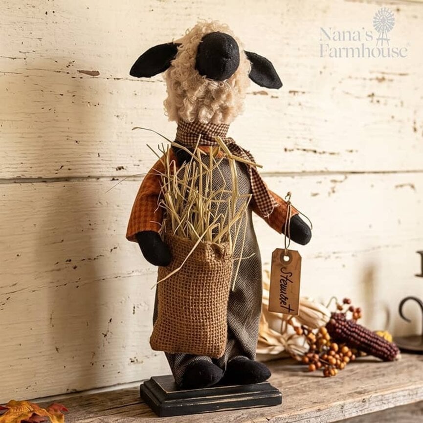 Stewart Boy Sheep Doll Holding Bag of Straw - 16"