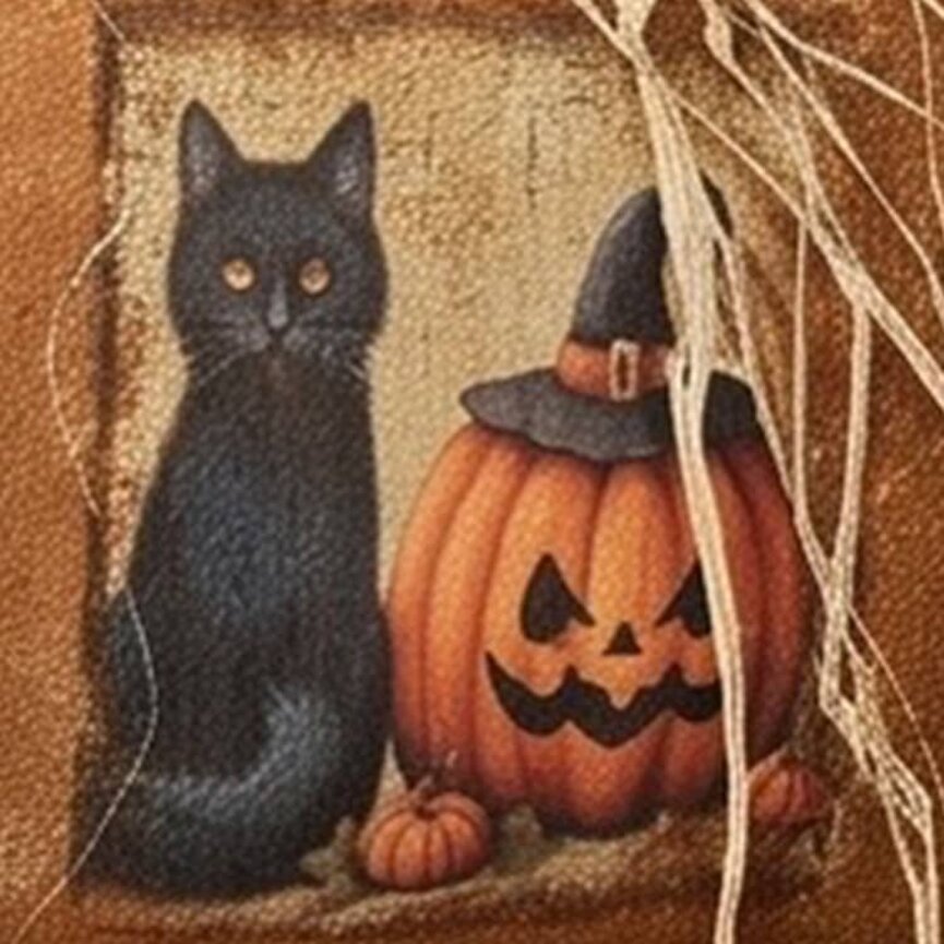 Harvest Pumpkin Pillow Black Cat & Pumpkin -13"