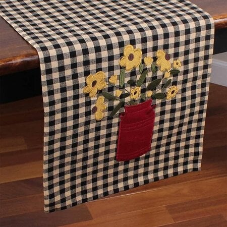 Country Bouquet Black Check Table Runner - 36"