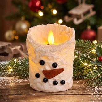 Snowman Bumpy White Moving Flame LED Candle - 3" x 4"