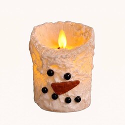 Snowman Bumpy White Moving Flame LED Candle - 3" x 4"