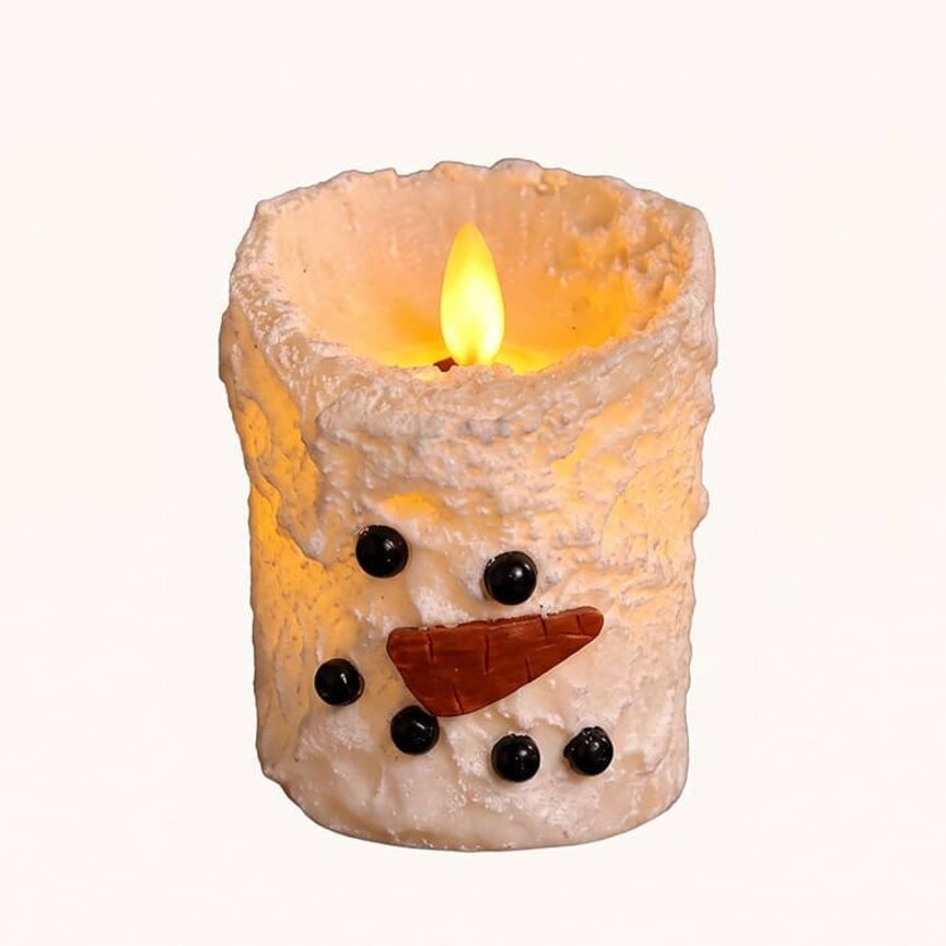 Snowman Bumpy White Moving Flame LED Candle - 3" x 4"