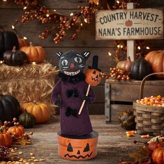 Cat on Pumpkin Faced Box