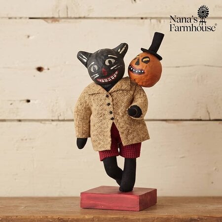 Cat Holding Pumpkin Balloon