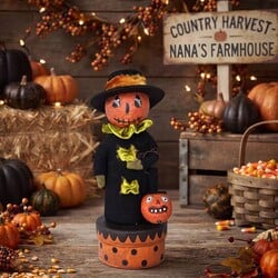 Pumpkin Boy on Polka Dot Box with Pumpkin - 10"