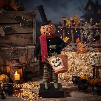 Pumpkin Man Holding Jack O Lantern Bucket