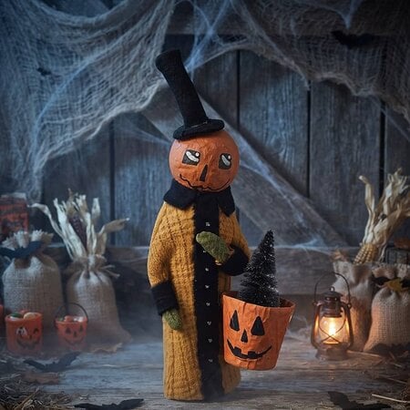 Pumpkin Man Holding Jack O Lantern Bucket