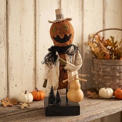 Pumpkin Man Burlap Hat with Gourd & Black Trees - 12.5"