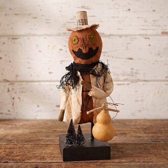 Pumpkin Man with Gourd & Black Trees - 12.5"