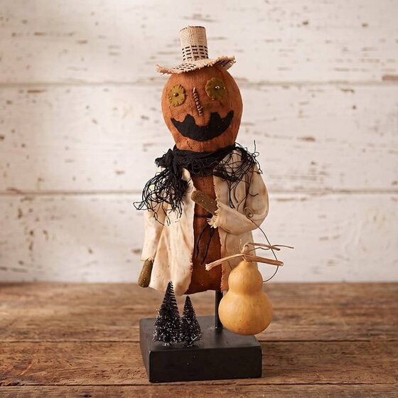 Pumpkin Man with Gourd & Black Trees - 12.5"