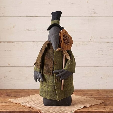 Black Crow Doll with Wool Jacket & Sunflower