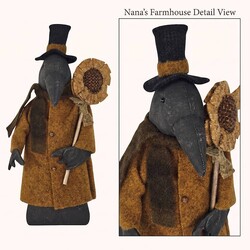Black Crow Dark Mustard Wool Jacket W/Sunflower - 13"