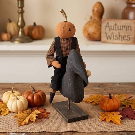 Pumpkin Boy Riding On Black Crow