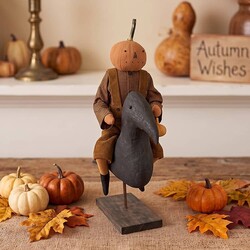 Pumpkin Boy Riding On Black Crow Mustard Wool Overalls - 21"