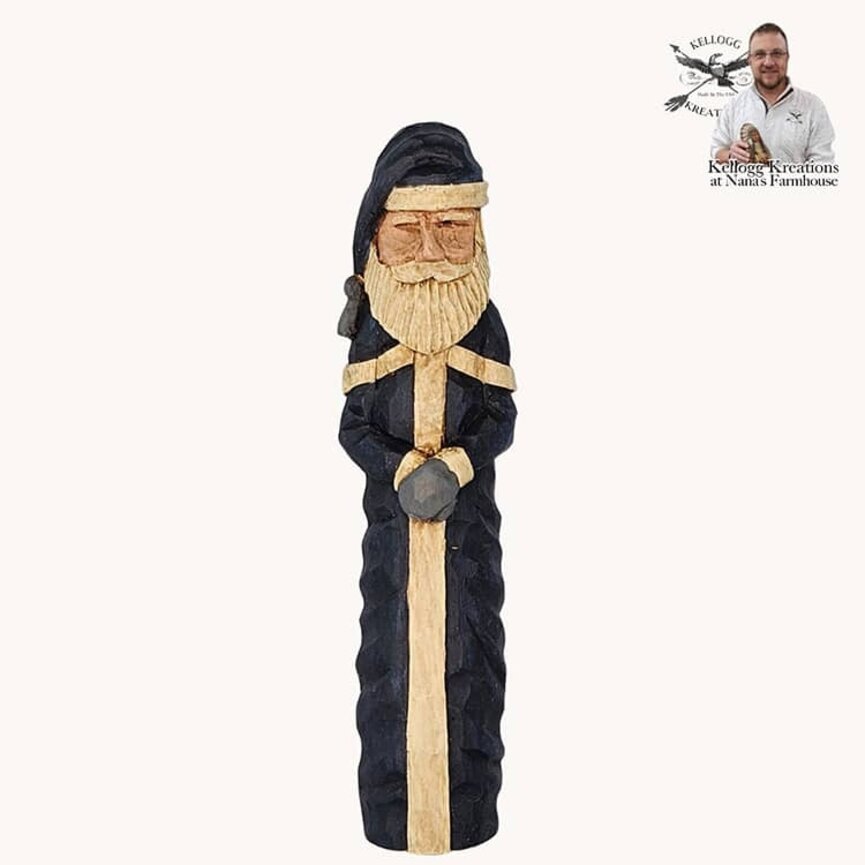 Hand Carved Santa Dark Blue Suit - 6"