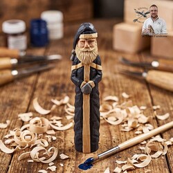 Hand Carved Santa Dark Blue Suit - 6"