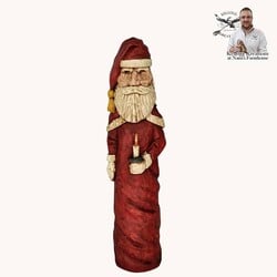 Hand Carved Santa Red Suit with Candle - 6"