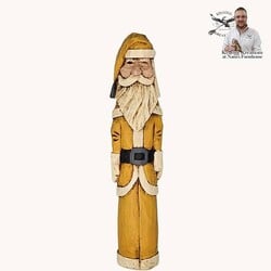 Hand Carved Santa Mustard Suit with Grey Belt Buckle  - 7"