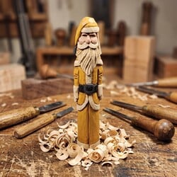 Hand Carved Santa Mustard Suit with Grey Belt Buckle  - 7"