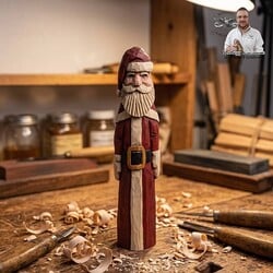 Hand Carved Santa Red Suit with Gold Belt Buckle - 7"